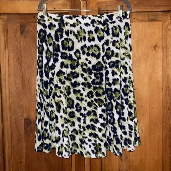 Leopard Print A-Line Skirt - Green and Black - Picture 1 of 6